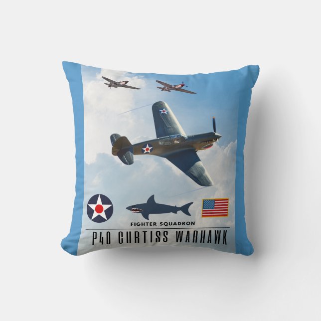 P-40 CURTISS WARHAWK FIGHTER SQUADRON THROW PILLOW (Front)
