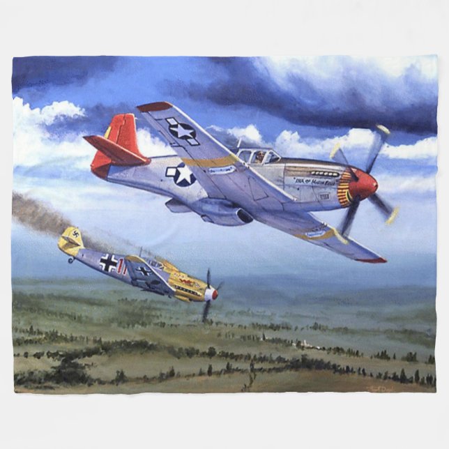 P-51 COCKPIT, (RED TAILS, Note the Black Pilot) Fleece Blanket (Front (Horizontal))