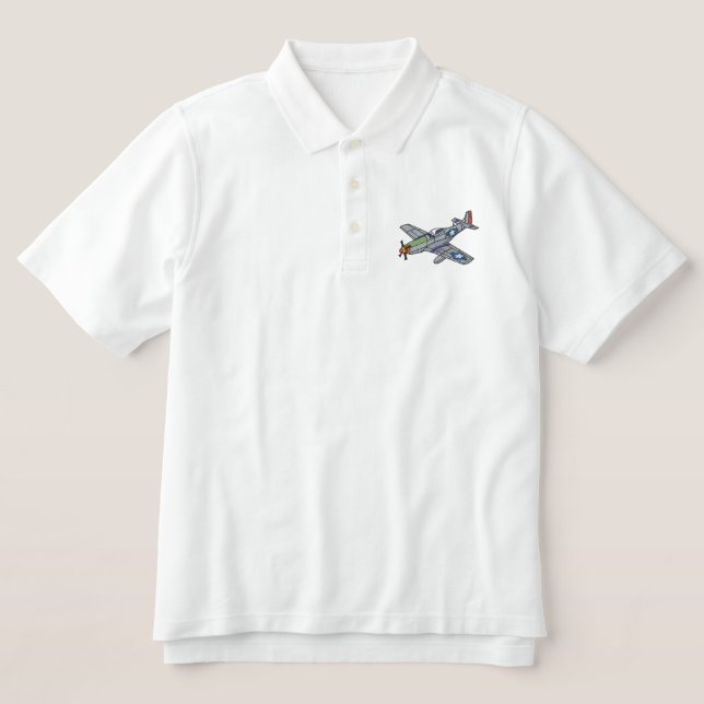 P-51 Mustang Embroidered Polo Shirt (Design Front)