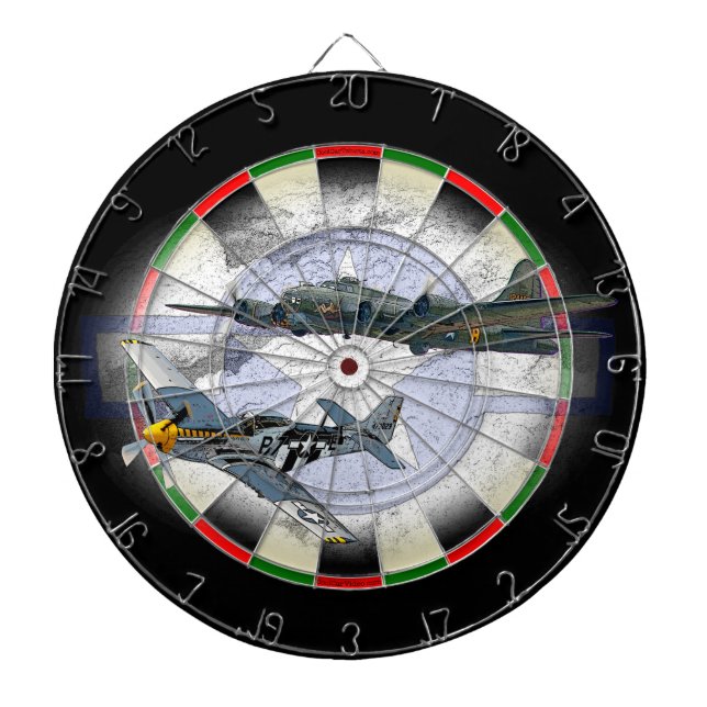 P-51 Mustang flying escort Dartboard With Darts (Front)