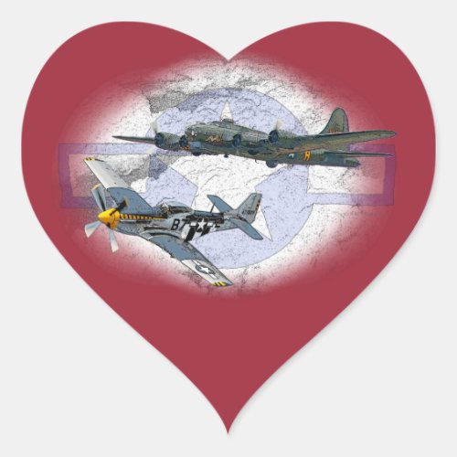 P_51 Mustang flying escort Heart Sticker