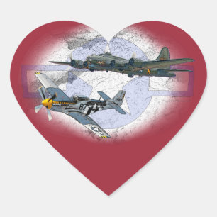 P-51 Mustang flying escort Heart Sticker