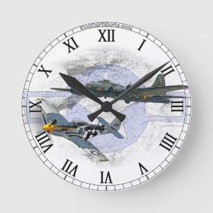 P-51 Mustang flying escort Round Clock