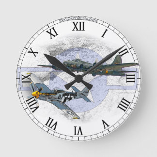 P-51 Mustang flying escort Round Clock