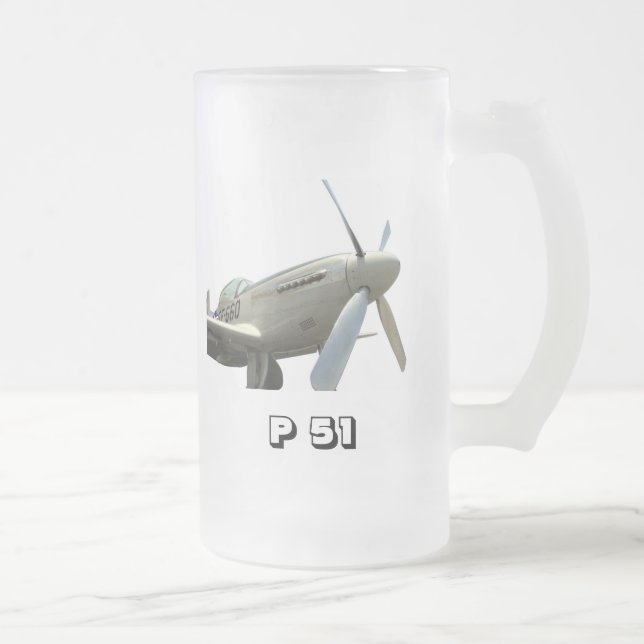 P 51 Mustang Frosted Glass Beer Mug (Right)