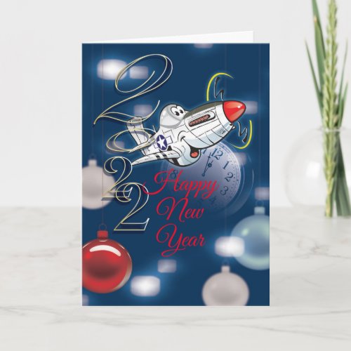 P_51 Mustang Happy New Year card editable text H Holiday Card