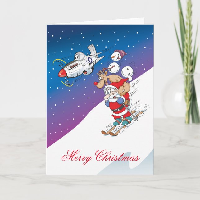 P-51 mustang, Merry Christmas card, editable text Holiday Card (Front)