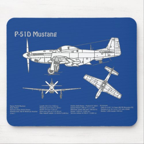 P_51D Mustang _ Airplane Blueprint ABD Mouse Pad
