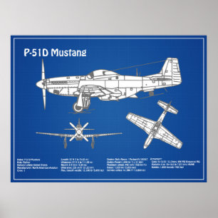 P-51D Mustang - Airplane Blueprint ABD Poster
