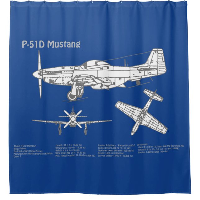 P-51D Mustang - Airplane Blueprint ABD Shower Curtain (Front)
