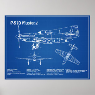 P-51D Mustang - Airplane Blueprint AD Poster