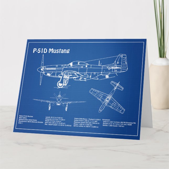 P-51D Mustang - Airplane Blueprint AD Thank You Card (Front)