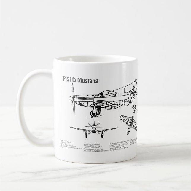 P-51D Mustang - Airplane Blueprint BD Coffee Mug (Left)
