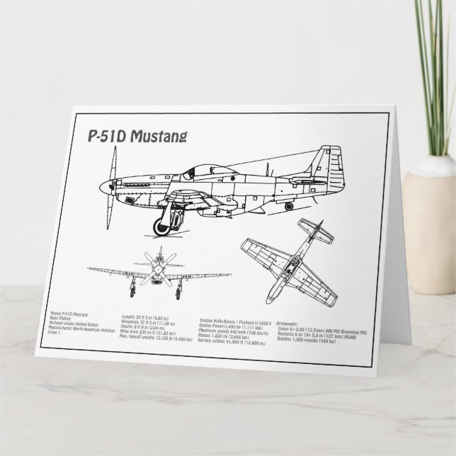 P-51D Mustang - Airplane Blueprint BD Thank You Card (Front)