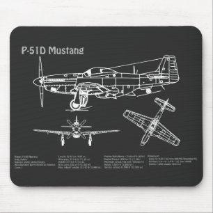 P-51D Mustang - Airplane Blueprint PD Mouse Pad