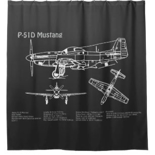 P-51D Mustang - Airplane Blueprint PD Shower Curtain