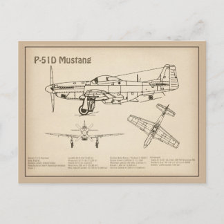 P-51D Mustang - Airplane Blueprint SD Postcard