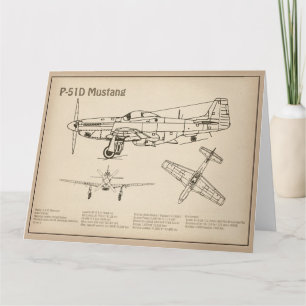 P-51D Mustang - Airplane Blueprint SD Thank You Card