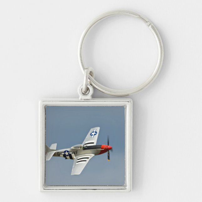 P-51D Mustang Fighter with D-Day markings flying Keychain (Front)