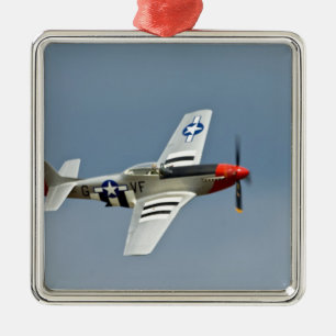 P-51D Mustang Fighter with D-Day markings flying Metal Ornament