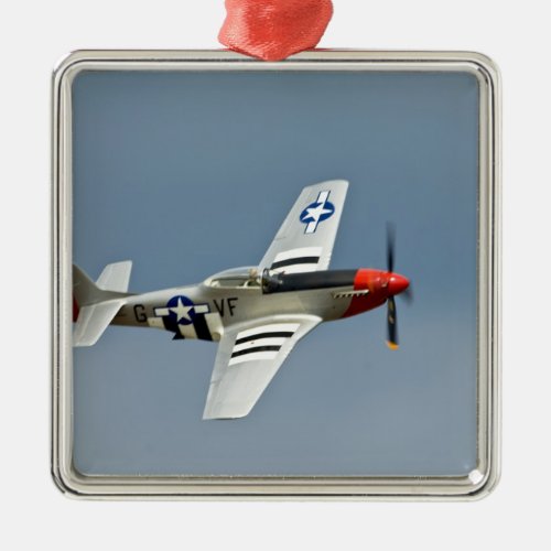 P_51D Mustang Fighter with D_Day markings flying Metal Ornament
