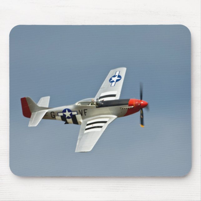 P-51D Mustang Fighter with D-Day markings flying Mouse Pad (Front)