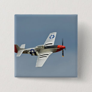 P-51D Mustang Fighter with D-Day markings flying Pinback Button