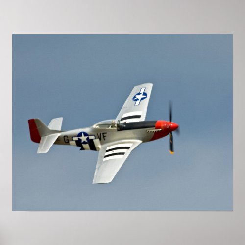P_51D Mustang Fighter with D_Day markings flying Poster