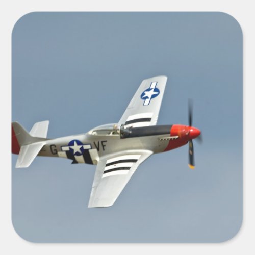 P_51D Mustang Fighter with D_Day markings flying Square Sticker
