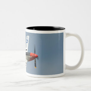 P-51D Mustang Fighter with D-Day markings flying Two-Tone Coffee Mug