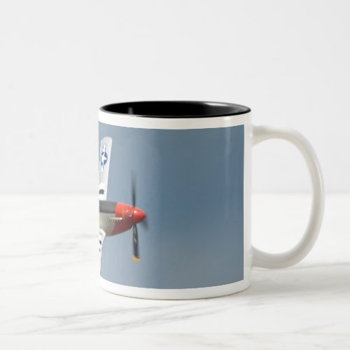 P_51D Mustang Fighter with D_Day markings flying Two_Tone Coffee Mug