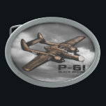 P-61 Black Widow Belt Buckle<br><div class="desc">The P-61 Black Widow was designed specifically for night interception of aircraft,  and was the first aircraft specifically designed to use radar.</div>