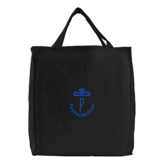 P-BAG-black x blue Embroidered Tote Bag