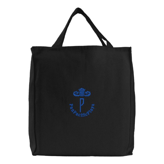 P-BAG-black x blue Embroidered Tote Bag (Front)