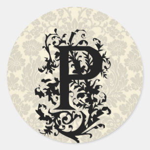 P Baroque monogram Classic Round Sticker