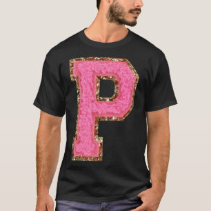 P - Bubblegum Glitter Varsity Letter Patches Stick T-Shirt