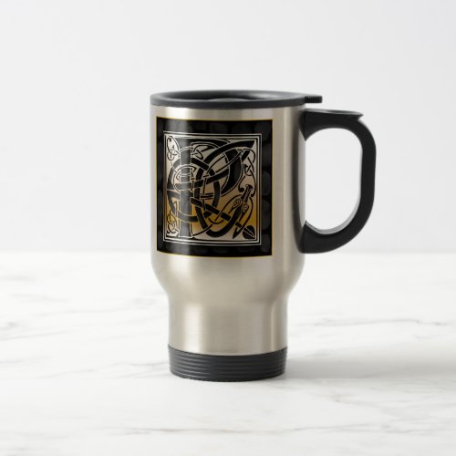 P Celtic Black Stone Monogram Travel Mugs