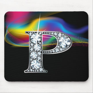 "P" Diamond Bling with Rainbow Swirl Mousepad