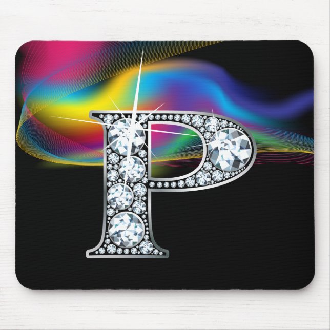 "P" Diamond Bling with Rainbow Swirl Mousepad (Front)