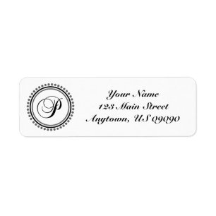 P Dot Circle Mongram Address Label (Black / Gray)