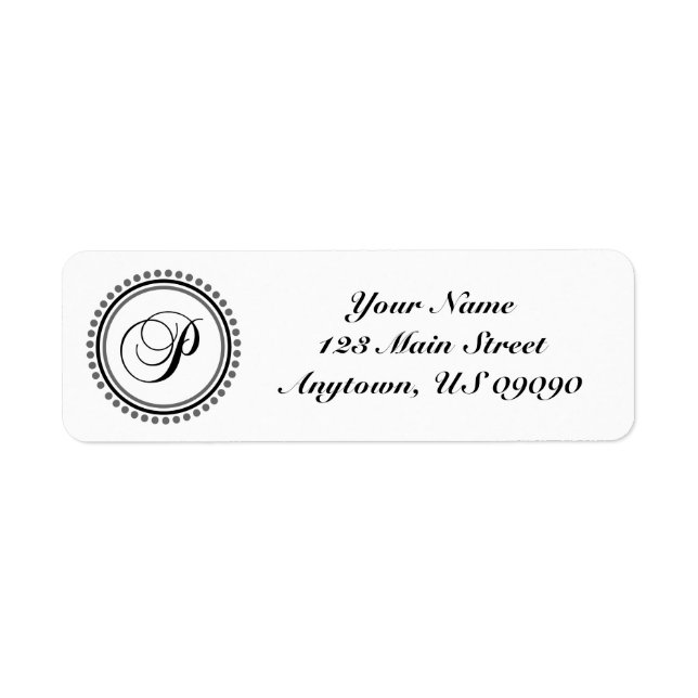 P Dot Circle Mongram Address Label (Black / Gray) (Front)