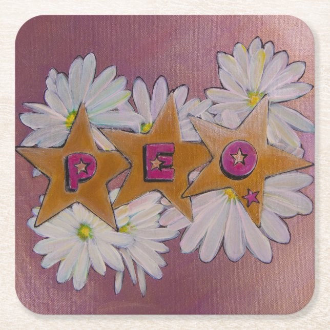 P.E.O. Sisterhood Square Paper Coaster (Front)
