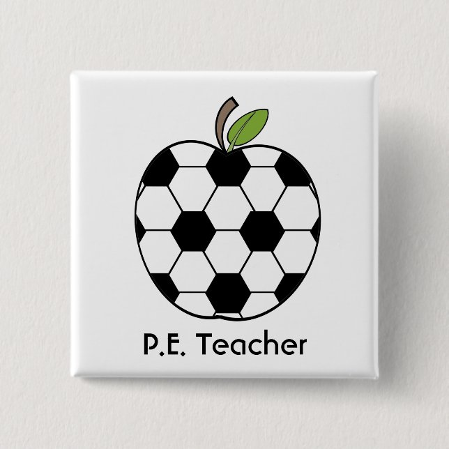 P.E. Teacher Soccer Ball Apple Button (Front)