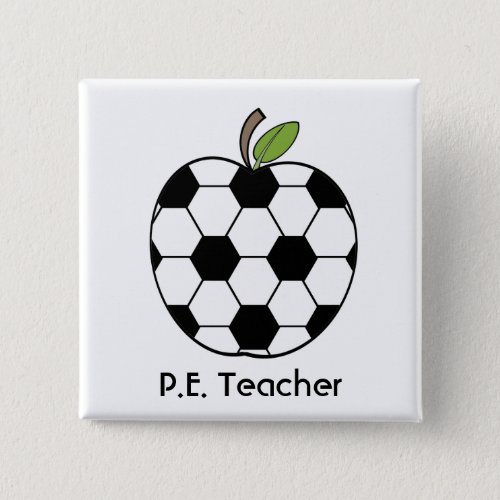 PE Teacher Soccer Ball Apple Button