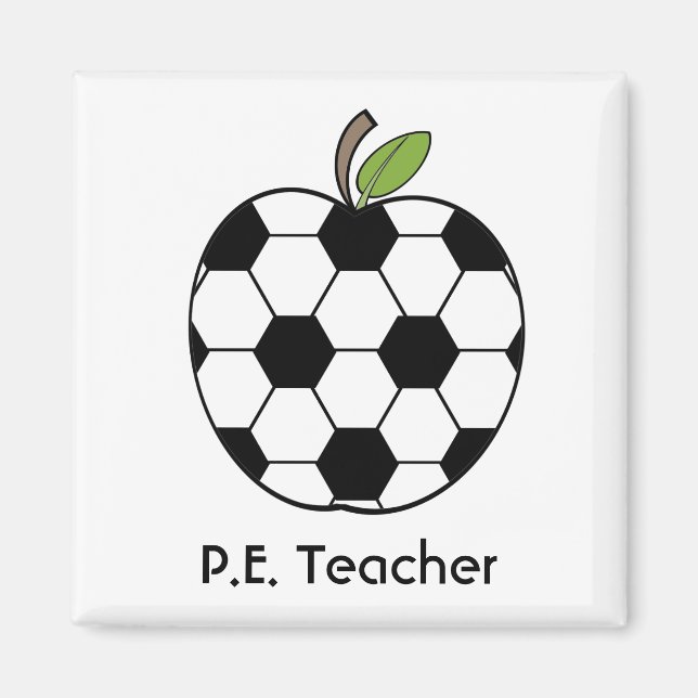 P.E. Teacher Soccer Ball Apple Magnet (Front)