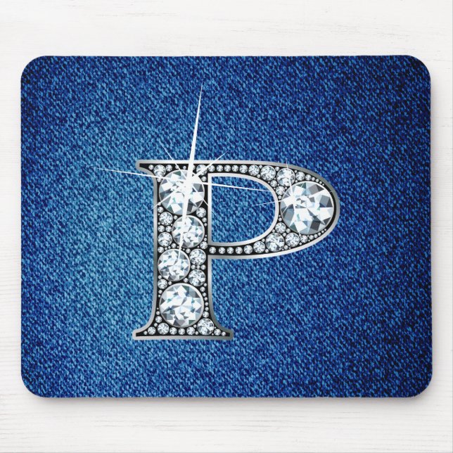 P Faux-"Diamond Bling" on Denim Mousepad (Front)