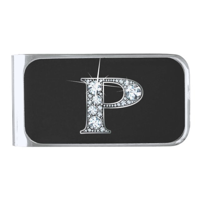 P Faux-"Diamond Bling" Silver Finish Money Clip (Front)