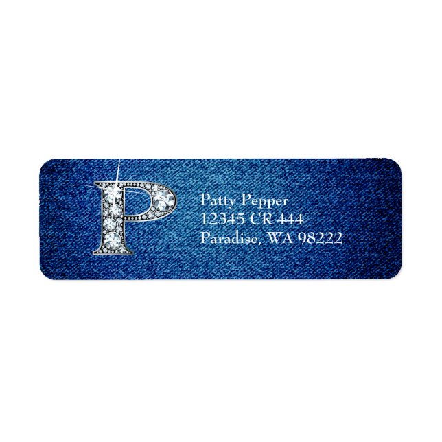 P Faux Diamond on Denim Return Address Label (Front)