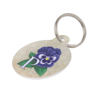 P for Pansy Floral Alphabet Monogram Pet ID Tag