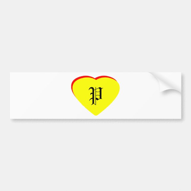 "P" Heart Yellow Red Wedding Invitation The MUSEUM Bumper Sticker (Front)